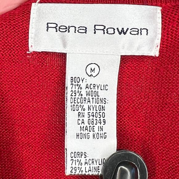 Vintage 90's Rena Rowan red cardigan with black embroidery Size Medium - Picture 5 of 6